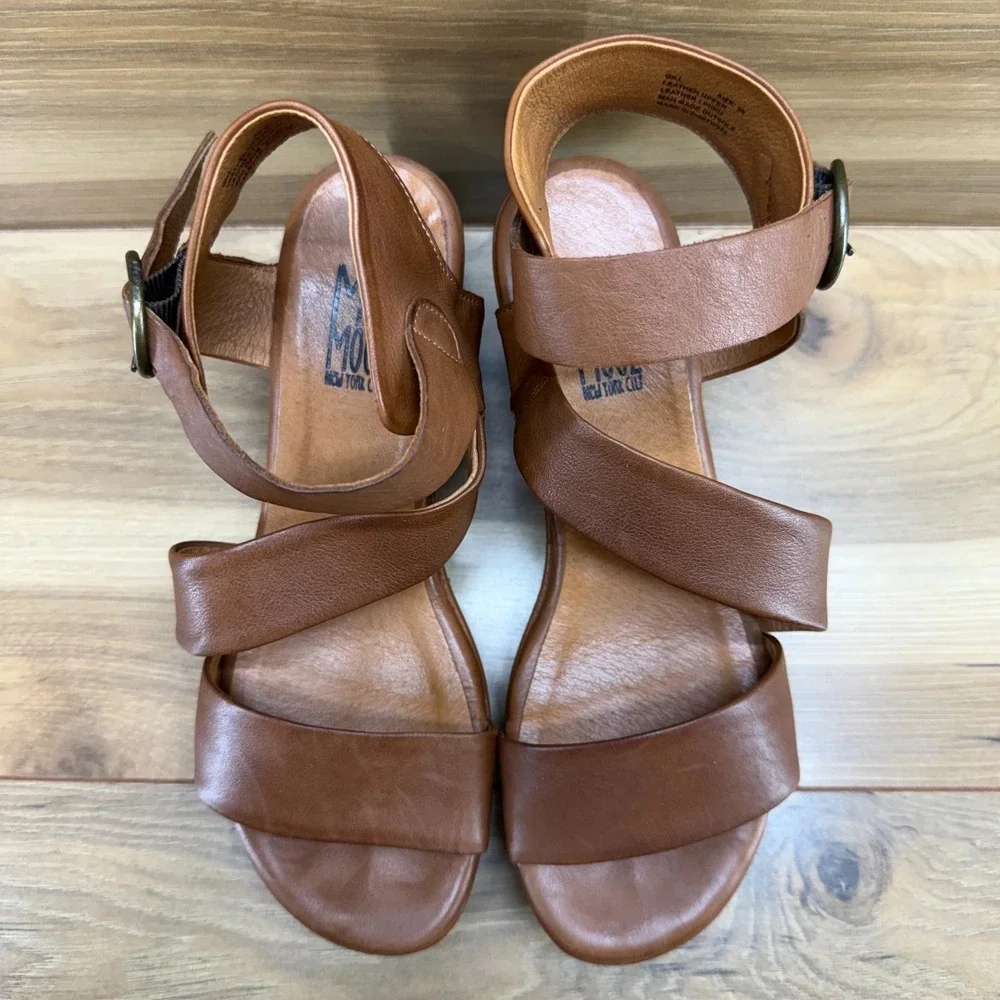 Miz Mooz Gill Sandals Womens 8 EU 38 Brown Leather Chunky Buckle Strap - Picture 4 of 8